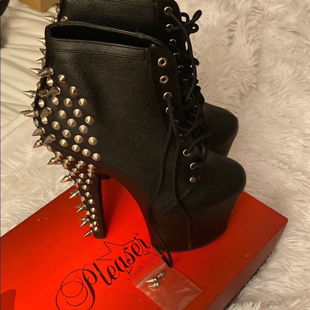 Pleaser Black Platform Heels with Studded Details